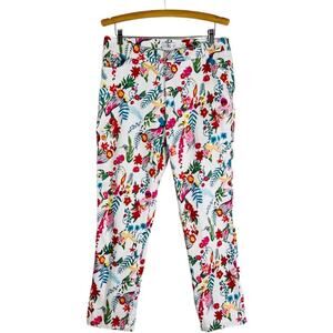 Lena Gabrielle white pink blue floral high waisted ankle straight pants 16
